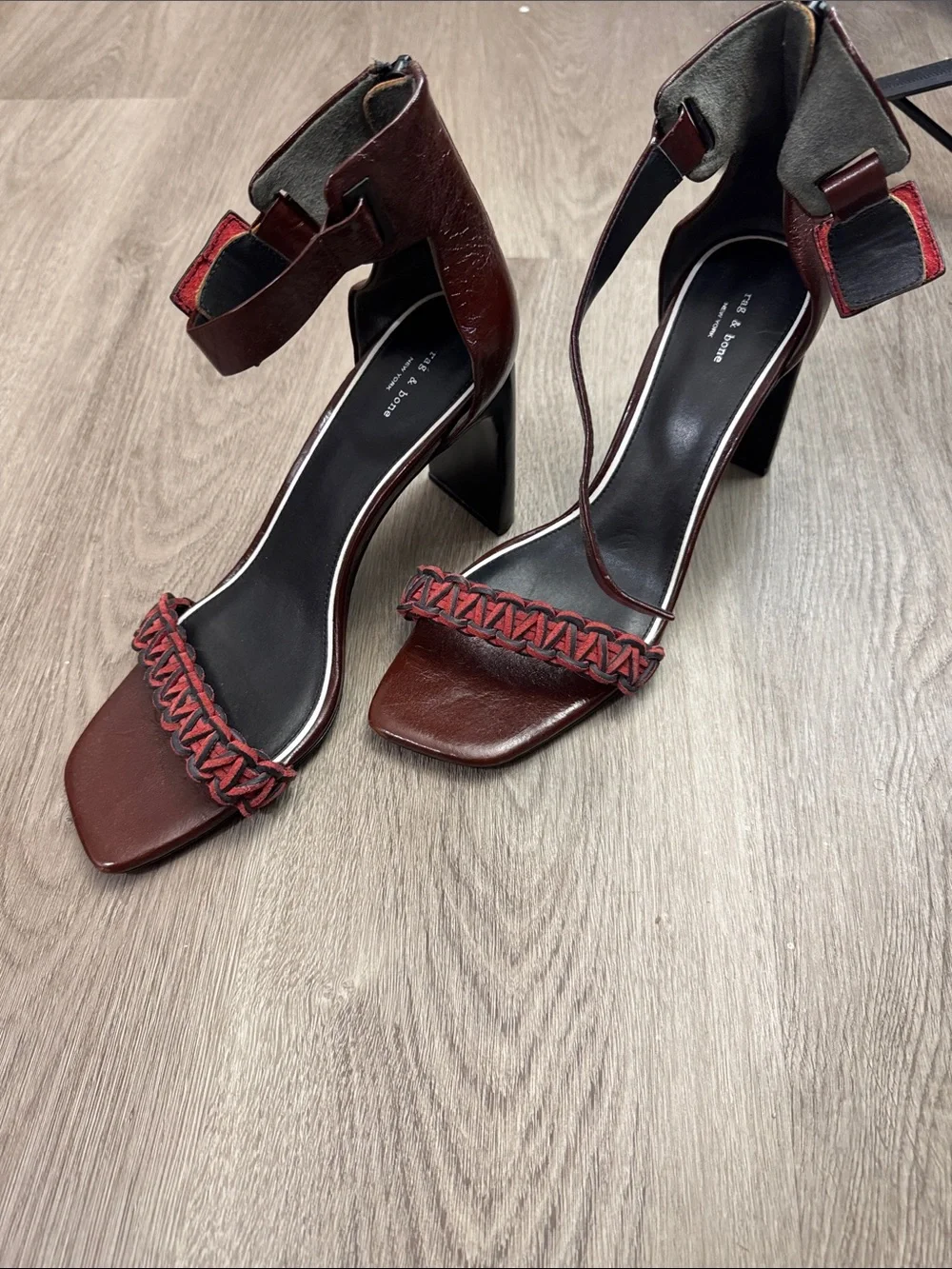 rag & bone Red Braided Ankle-Strap High Heel Sandals